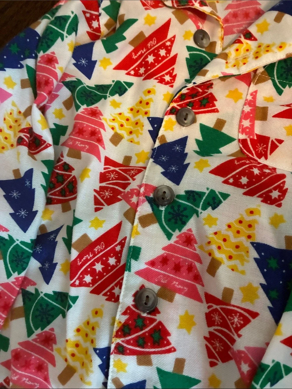 Old Navy White Holiday Tree Pajama Set with Red Green Blue Pink Yellow
